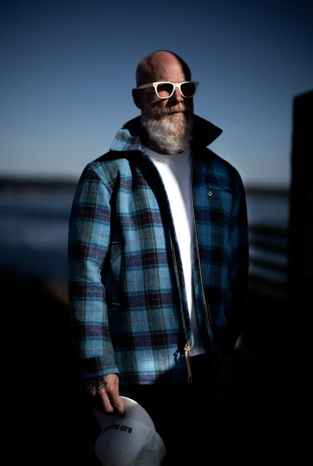 Black Bear Brand SKY BLUE Harris Tweed Tartan ZIP Coat (hand woven